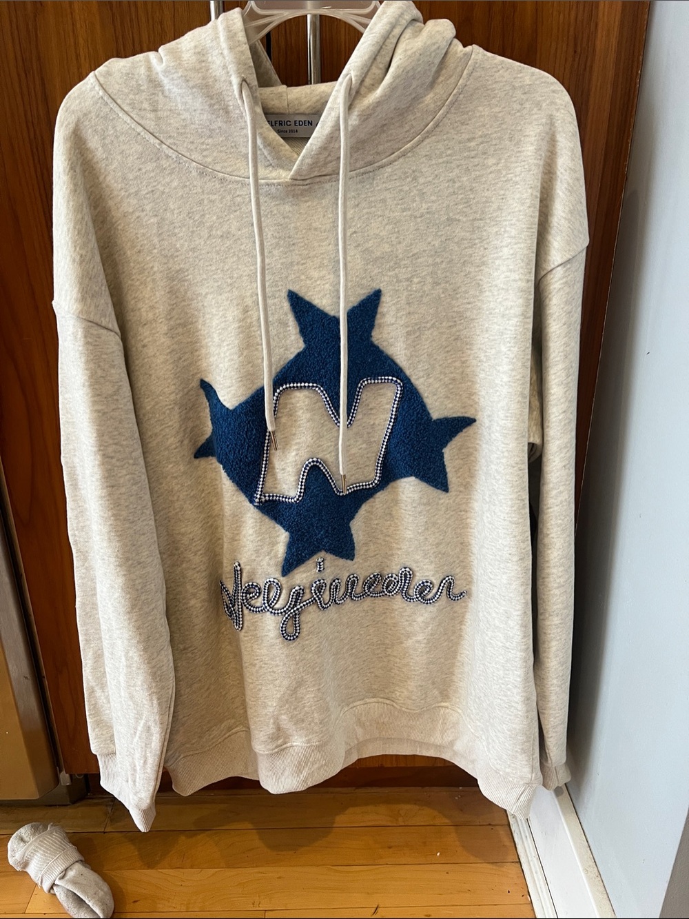 Aelfric Eden Light Gray Hoodie with Navy Star Applique